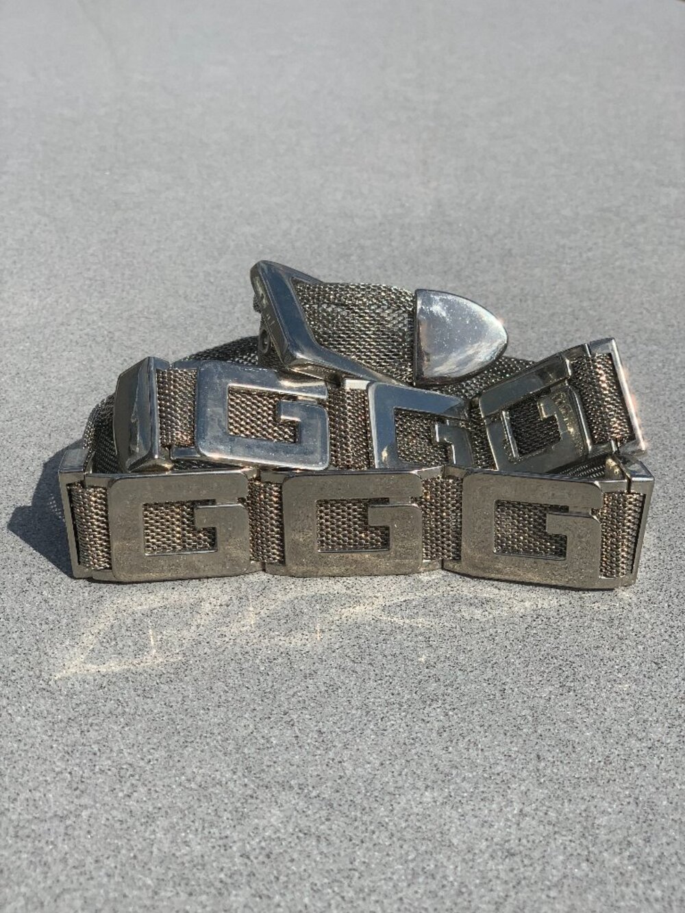 Vintage Guess Metal Chain Belt M/L Silver G Logo Buckle Y2K 90 Retro Festival